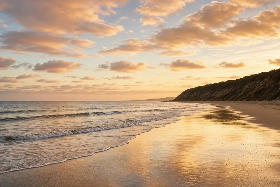 Golden Hour Strand: warm evening light on a North County beach (detail of the artwork)